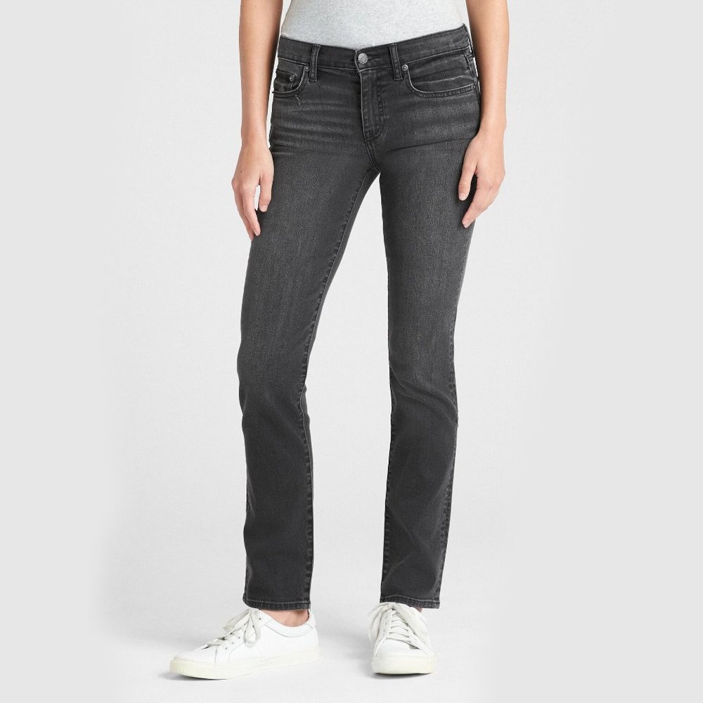 GAP Mid Rise Classic Straight Leg Black Jeans